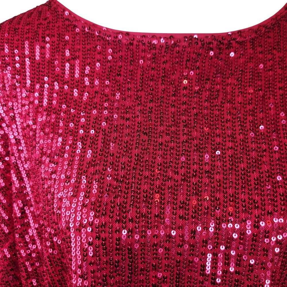 Torrid Hot Pink Sequin Short Sleeve Keyhole Back Blouse Plus Size 1 1X Glam - Picture 3 of 8